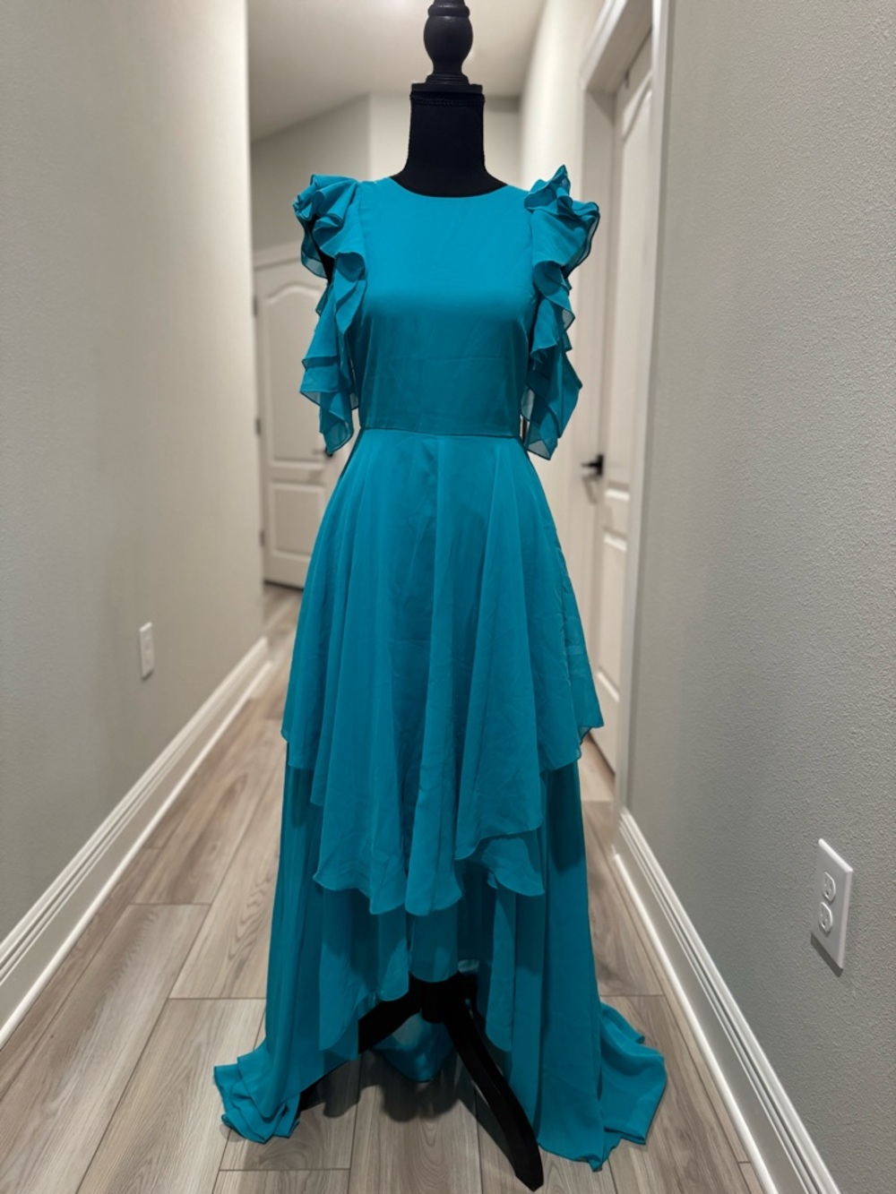 ASOS Teal Ruffle Sleeve High-Low Dress - Picture 4 of 11